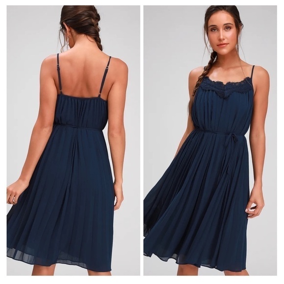 Lulus Dresses & Skirts - LULU’S In Celebration Navy Blue Pleated Midi Dress